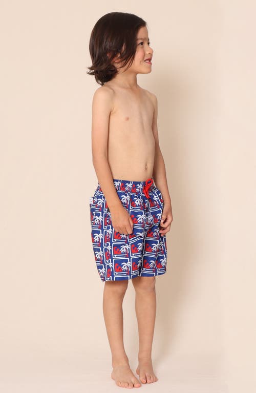 Tiny Tribe Kids' Tropical Waves Swim Trunks In Blue