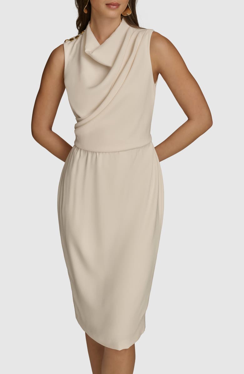 Donna Karan New York Sleeveless Cowl Neck Faux Wrap Dress, Alternate, color, Pristine