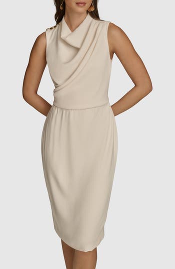 Sleeveless Cowl Neck Faux Wrap Dress