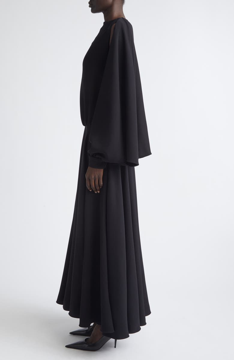 Balenciaga Long Sleeve Silk & Wool Crepe Balloon Dress, Alternate, color, 1000 Black