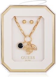 GUESS Charm Necklace & Stud Earrings Set