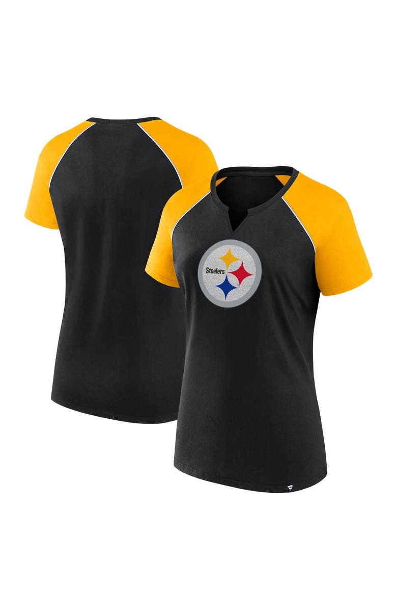 FANATICS Women's Fanatics Black/Gold Pittsburgh Steelers Glittered Primary Raglan T-Shirt, Main, color, Black