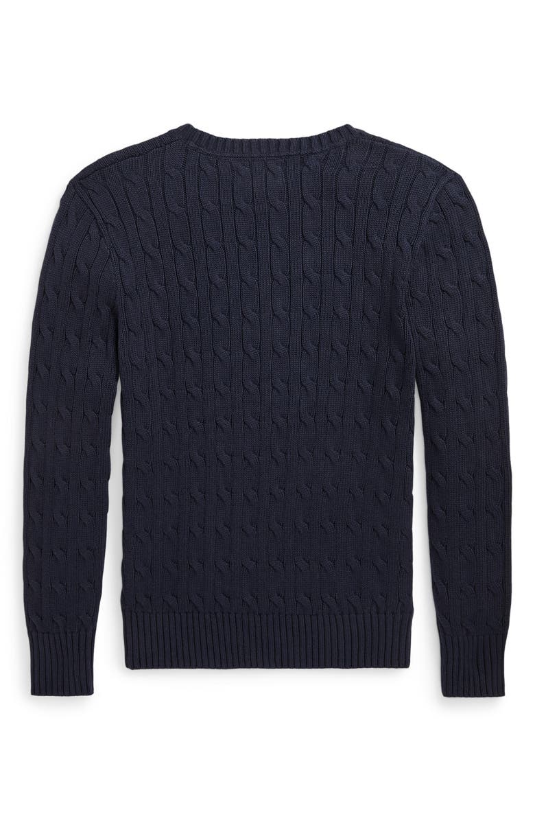 Polo Ralph Lauren Kids' Cabled Cotton Crewneck Sweater, Alternate, color, Navy