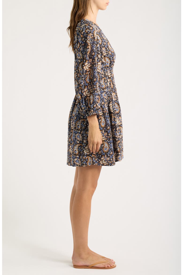 Paisley Floral Long Sleeve Cotton Dress, Alternate, color, MOLASSES