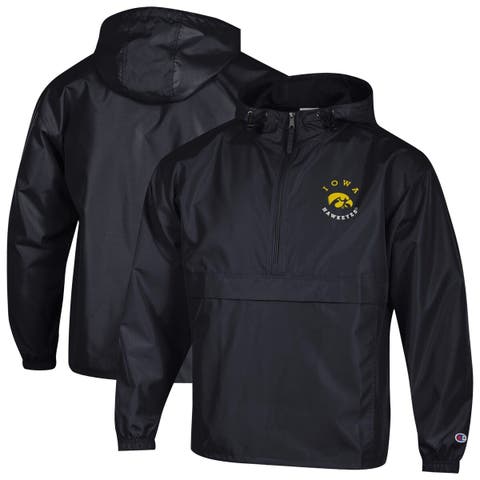 Men's Champion  Black Iowa Hawkeyes Packable Hooded Windbreaker Half-Zip Jacket