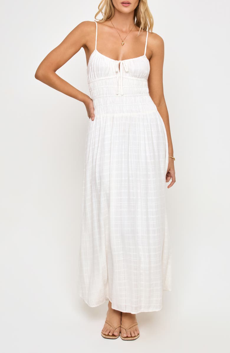 LSPACE Tala Shirred Waist Cover-Up Maxi Sundress, Main, color, Cream