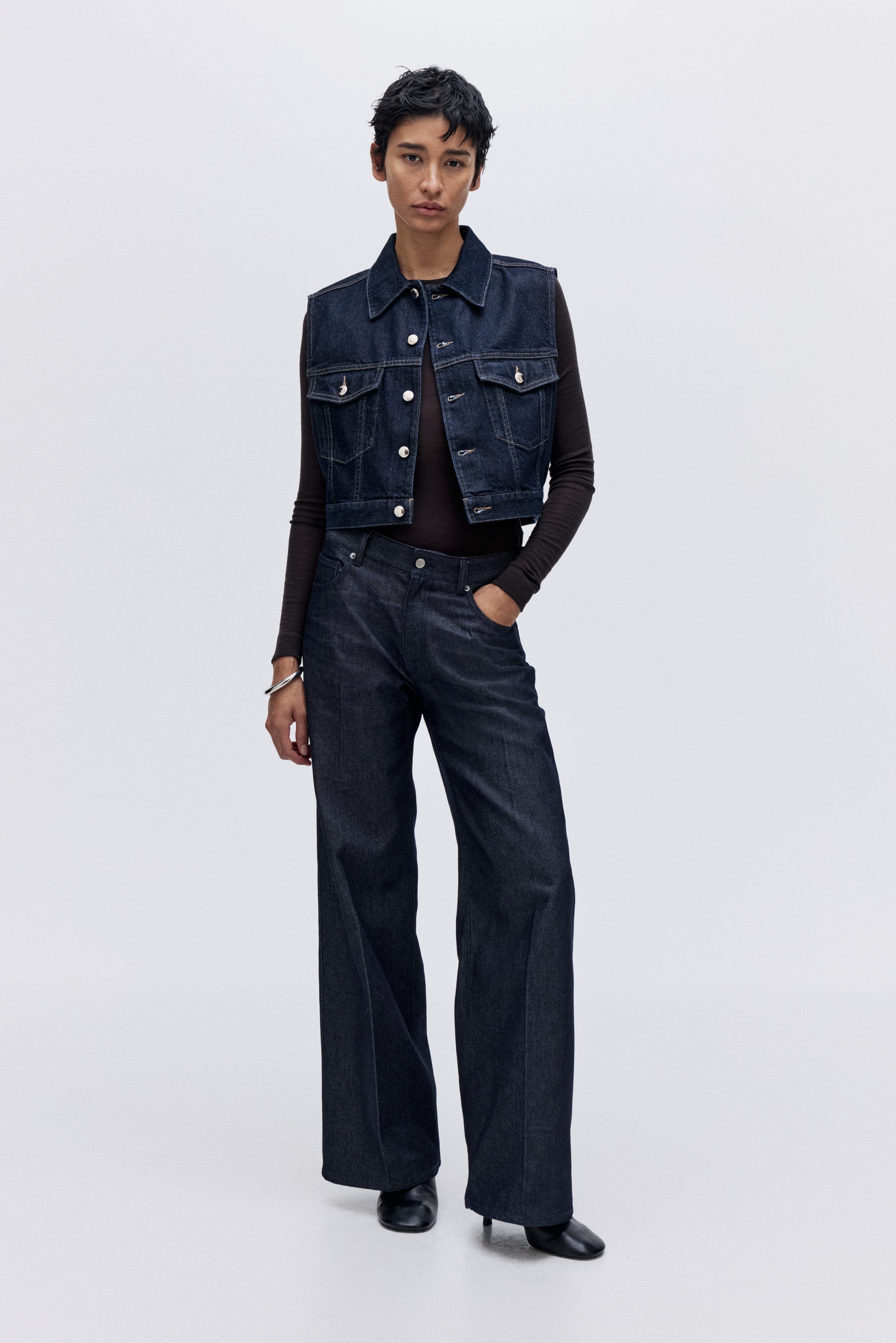 Cropped Denim Waistcoat - image 2