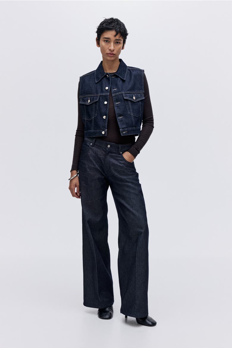 Cropped Denim Waistcoat, Main, color, Dark denim blue