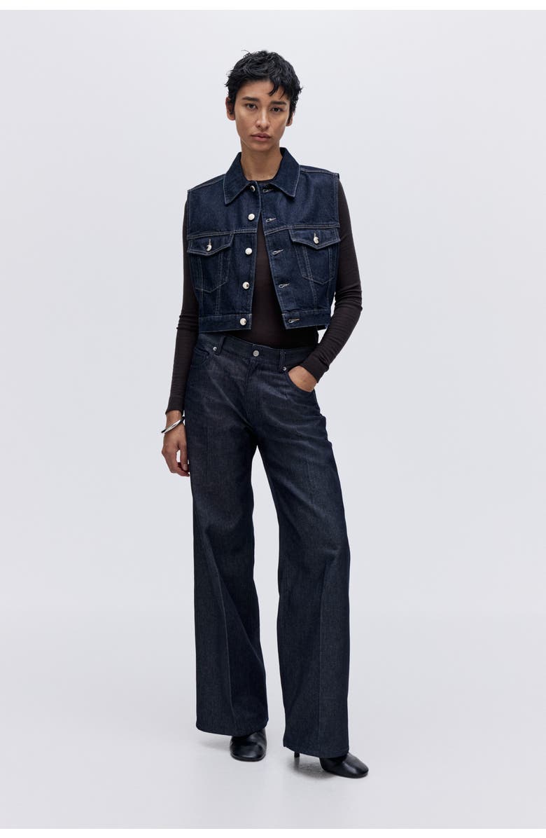 H&M Cropped Denim Waistcoat, Alternate, color, Dark Denim Blue