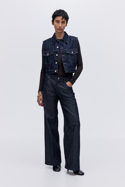 H&M Cropped Denim Waistcoat in Dark Denim Blue at Nordstrom, Size X-Small