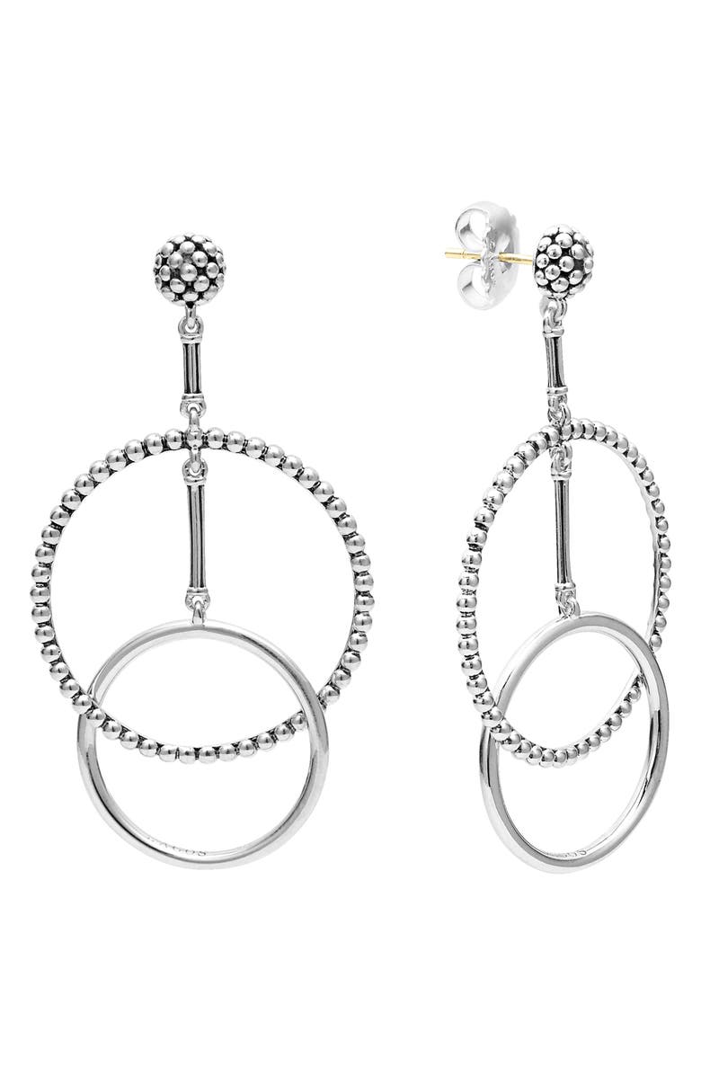 LAGOS Caviar High Low Hoop Earrings, Alternate, color, Silver