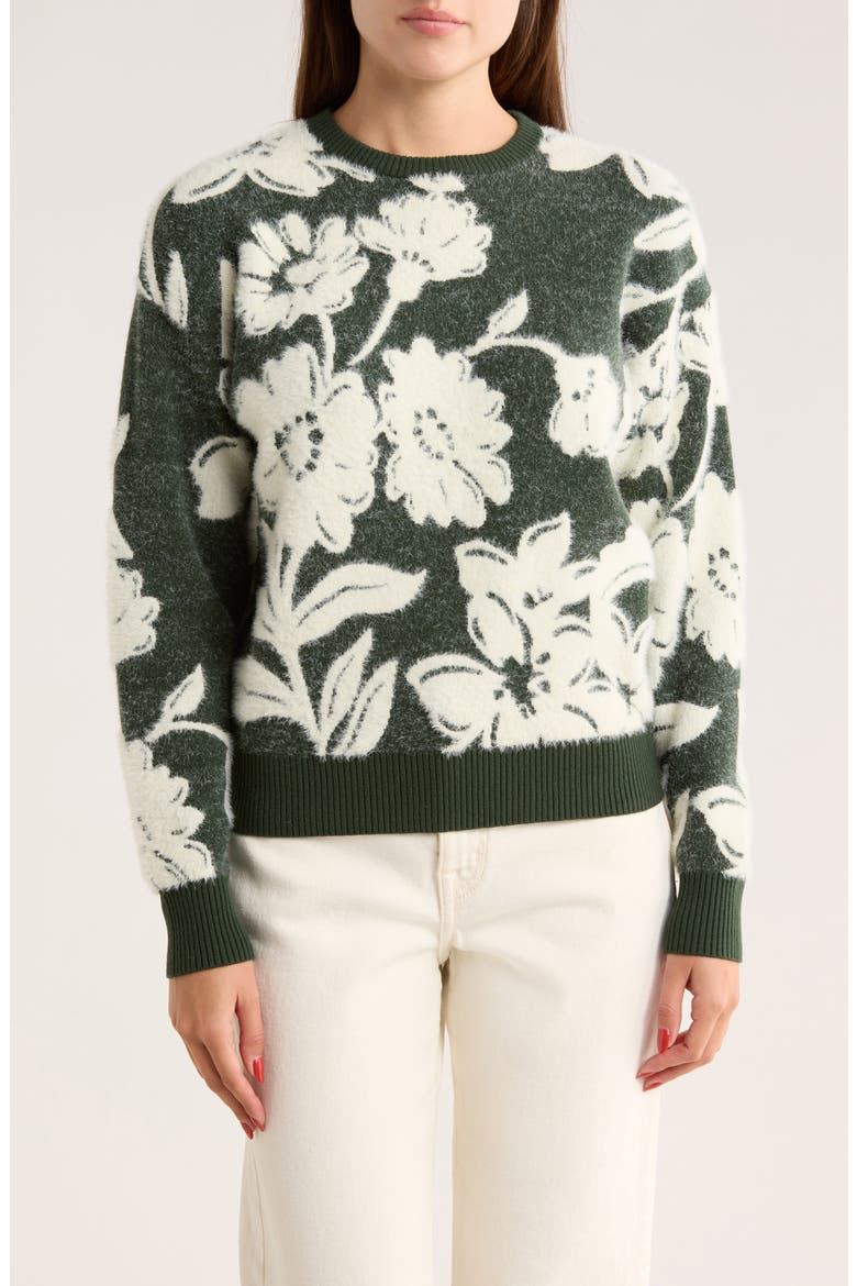 Floral Jacquard Sweater, Main, color, FOREST/ EGGSHELL