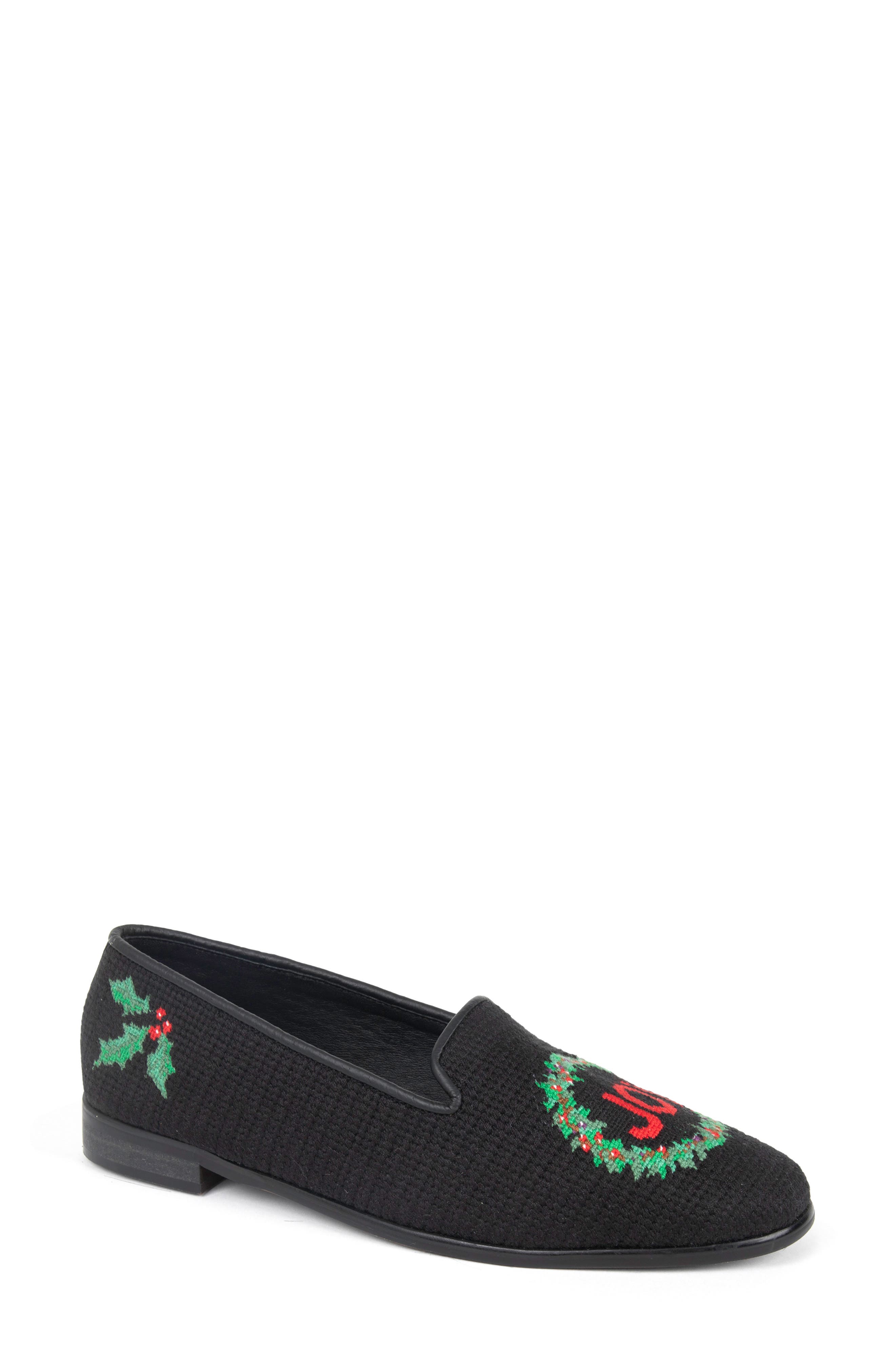 ByPaige Joy Wreath Needlepoint Loafer, Main, color, Black