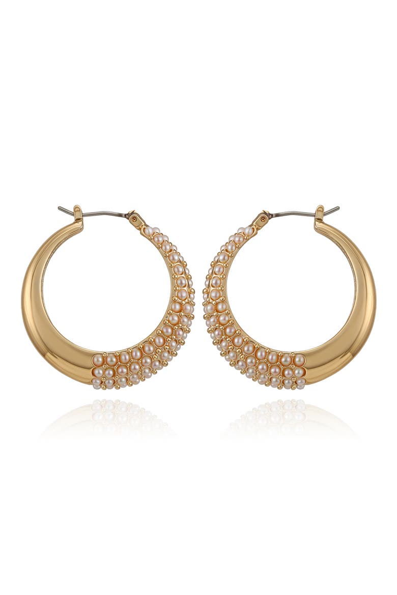 Imitation Pearl Hoop Earrings, Alternate, color, GOLD