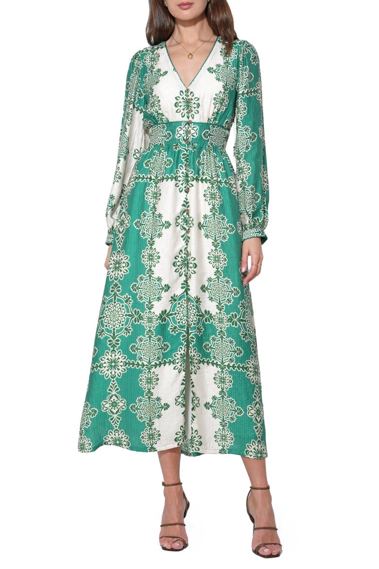 Athena Long Sleeve Maxi Dress, Main, color, JADE/ CREAM