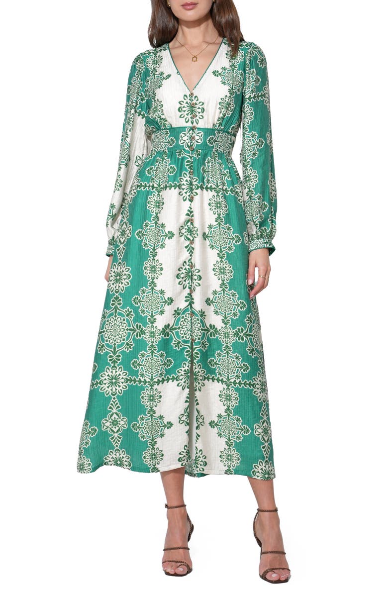 Adelyn Rae Athena Long Sleeve Maxi Dress, Main, color, Jade/ Cream