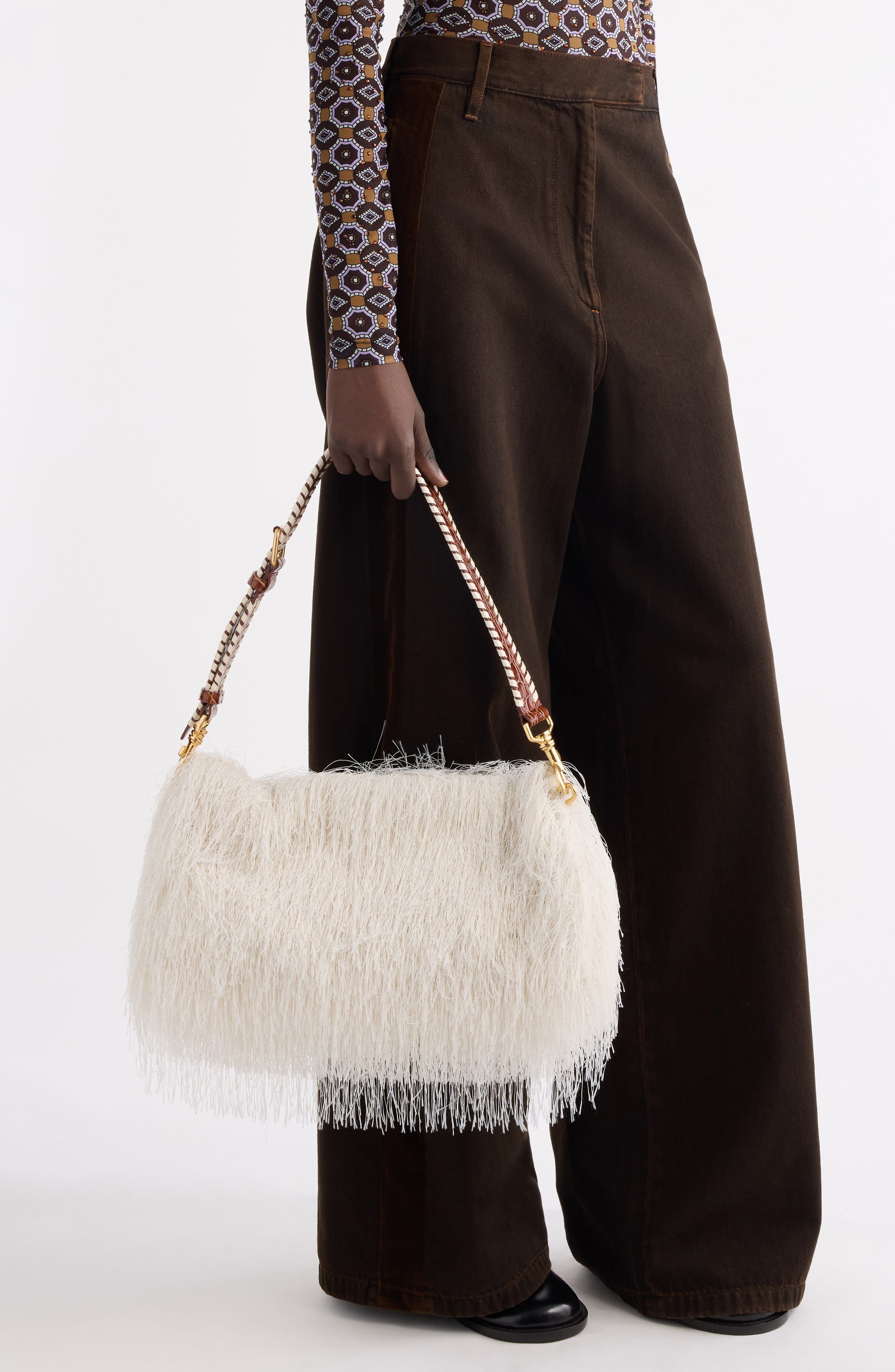 Dries Van Noten Fringe Clutch, Alternate, color, Ivory 6