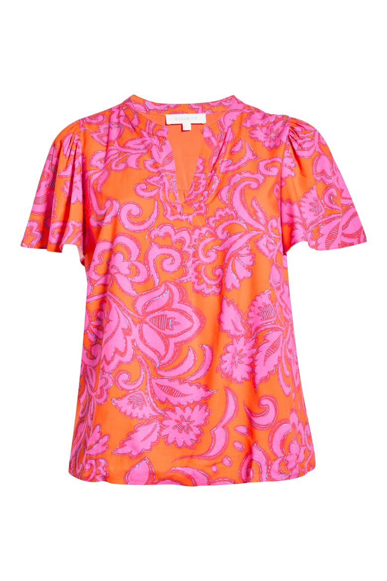 Marinda Floral Print Flutter Sleeve Top, Alternate, color, ORANGE-FUCHSIA
