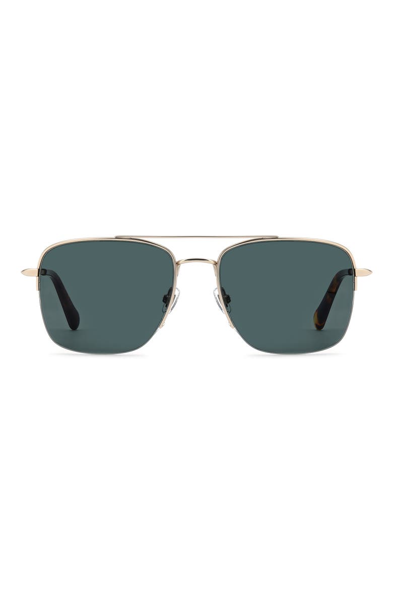 57mm Rectangular Sunglasses, Main, color, MATTE LIGHT GOLD/ GREEN