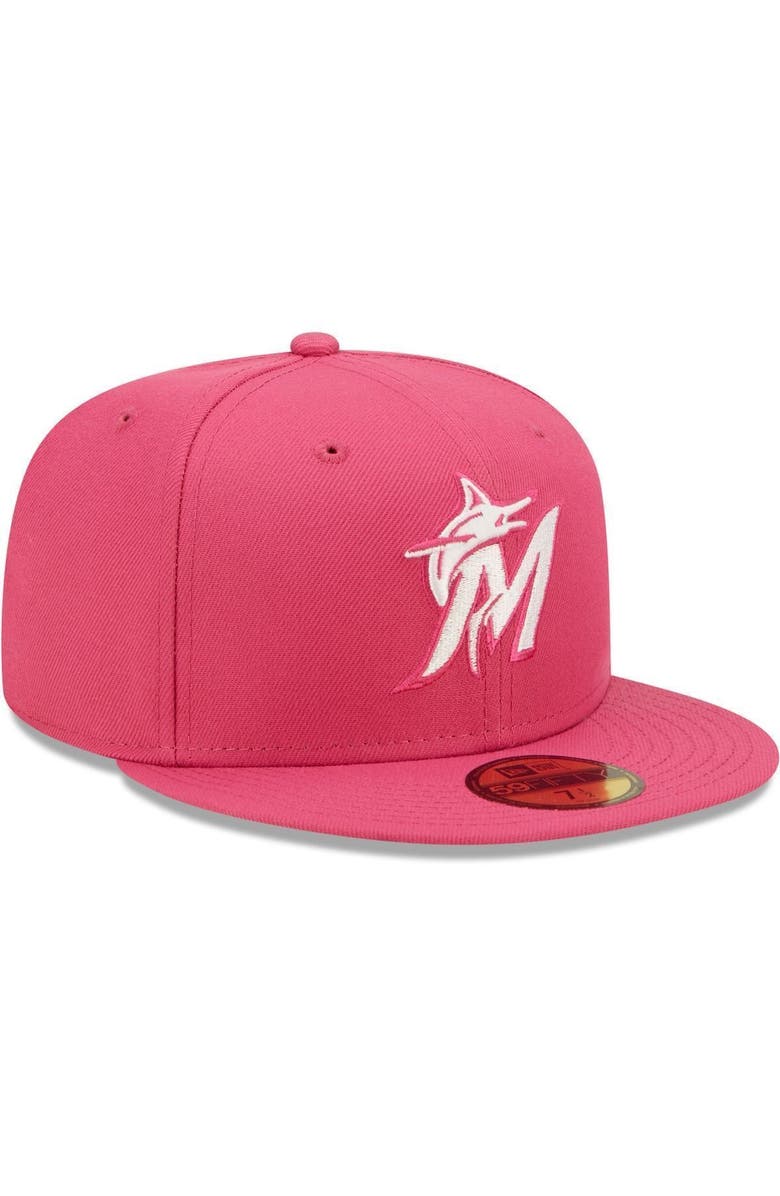 New Era Men's New Era Beetroot Miami Marlins Logo 59FIFTY Fitted Hat, Alternate, color, 