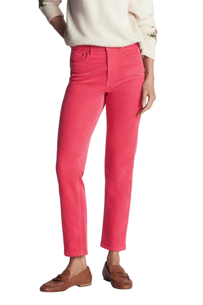 High Waist Corduroy Slim Straight Leg Jeans, Main, color, CHERRY BLUSH