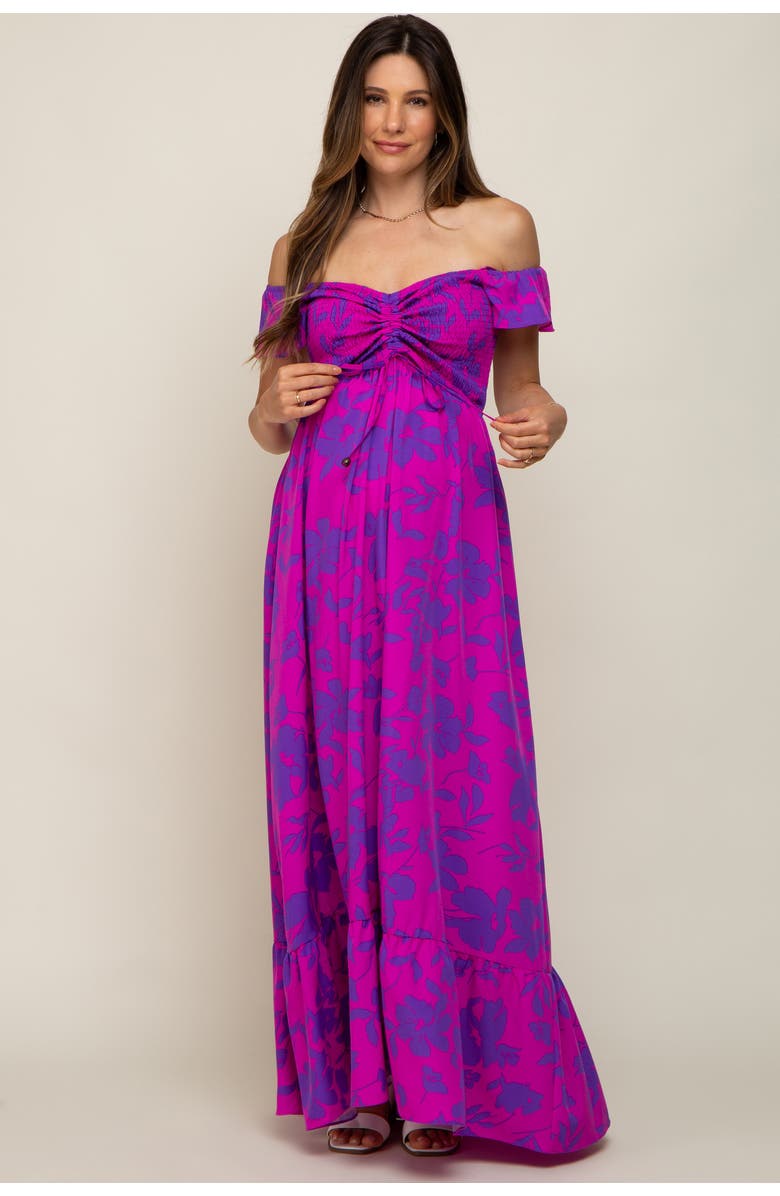 PinkBlush Floral Smocked Cinched Top Maxi Dress, Alternate, color, Magenta