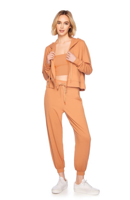 Susana Monaco Front Zip Crop Hoodie In Caramel