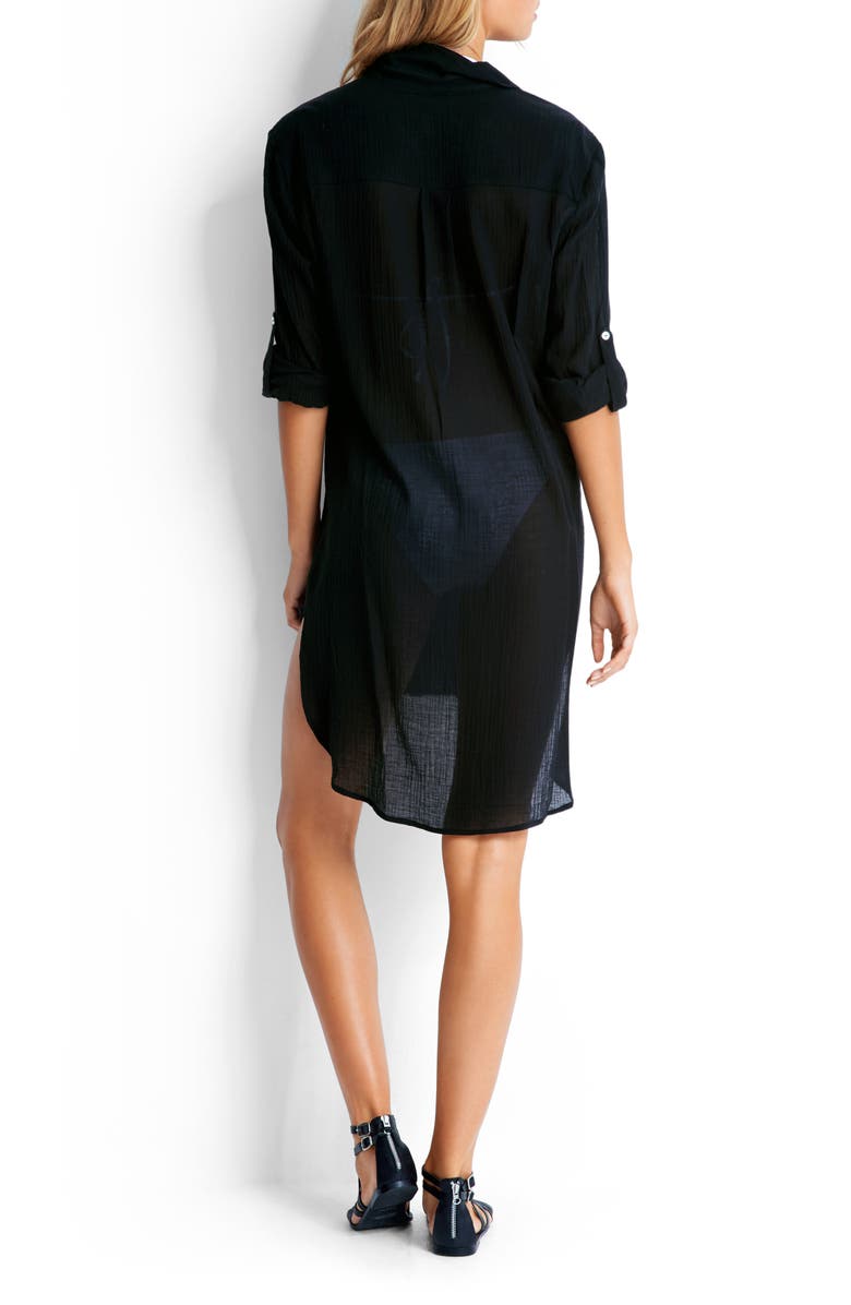 Seafolly Crinkle Twill Beach Cover-Up Dress, Alternate, color, 