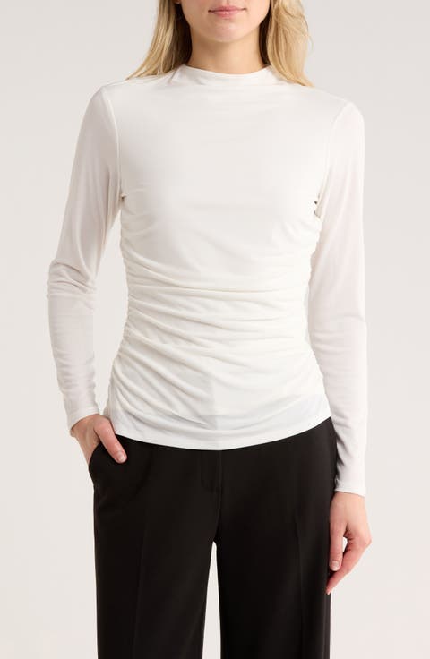 Funnel Neck Long Sleeve Ruched Top