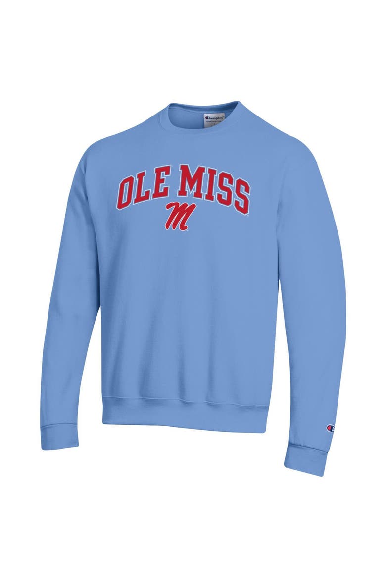 Men's Champion  Powder Blue Ole Miss Rebels Arch Over Logo Pullover Sweatshirt, Alternate, color, Powder Blue
