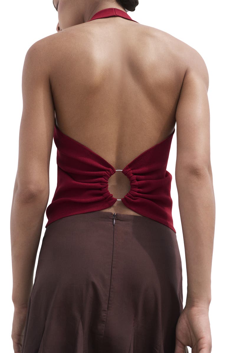 MANGO Hoop Detail Rib Halter Top, Alternate, color, Wine