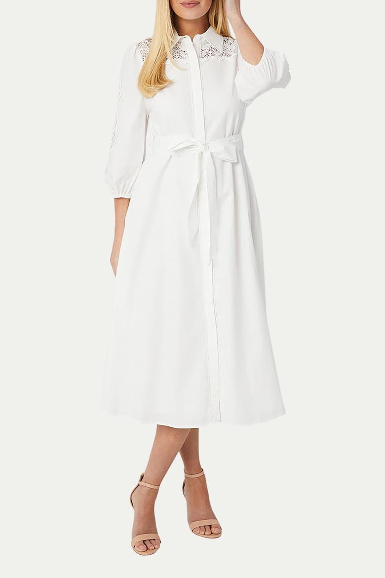 Petite Cotton Cutwork Detail Shirt Dress, Alternate, color, Ivory