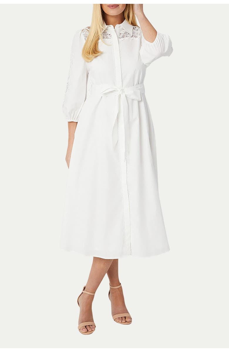 Wallis Petite Cotton Cutwork Detail Shirt Dress, Alternate, color, Ivory