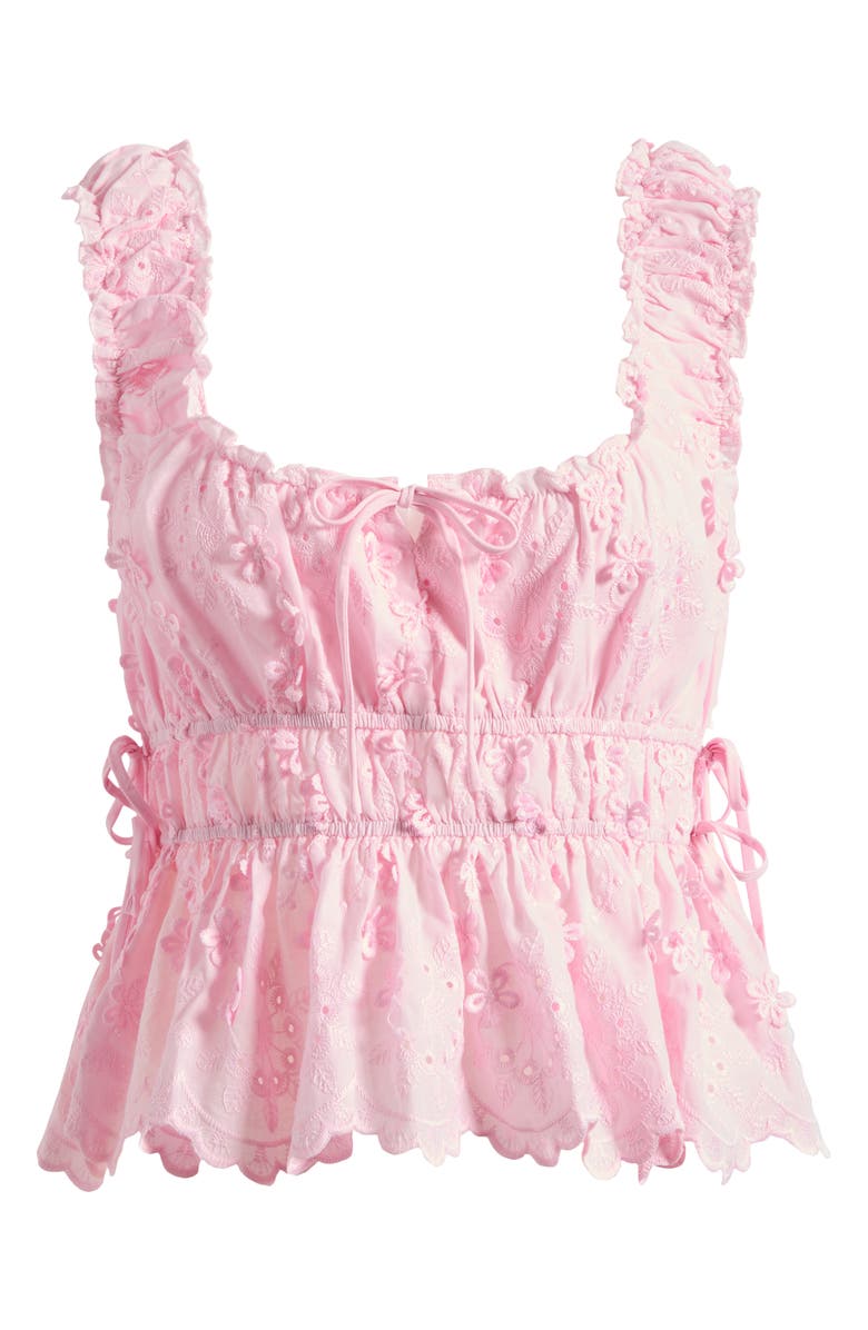 All in Favor Side Tie Embroidered Cotton Eyelet Top, Alternate, color, Pink