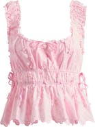 All in Favor Side Tie Embroidered Cotton Eyelet Top
