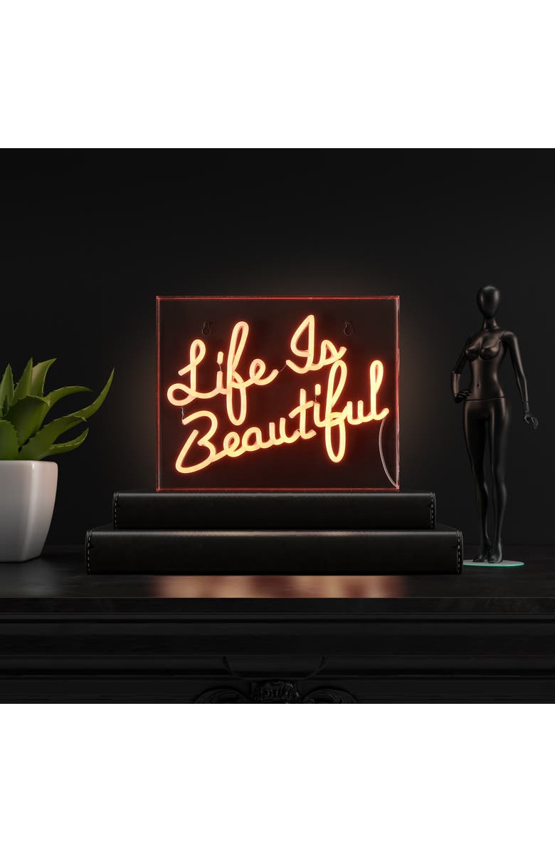 JONATHAN Y Life Contemporary Glam Acrylic Box USB Operated LED Neon Light, Alternate, color, Orange