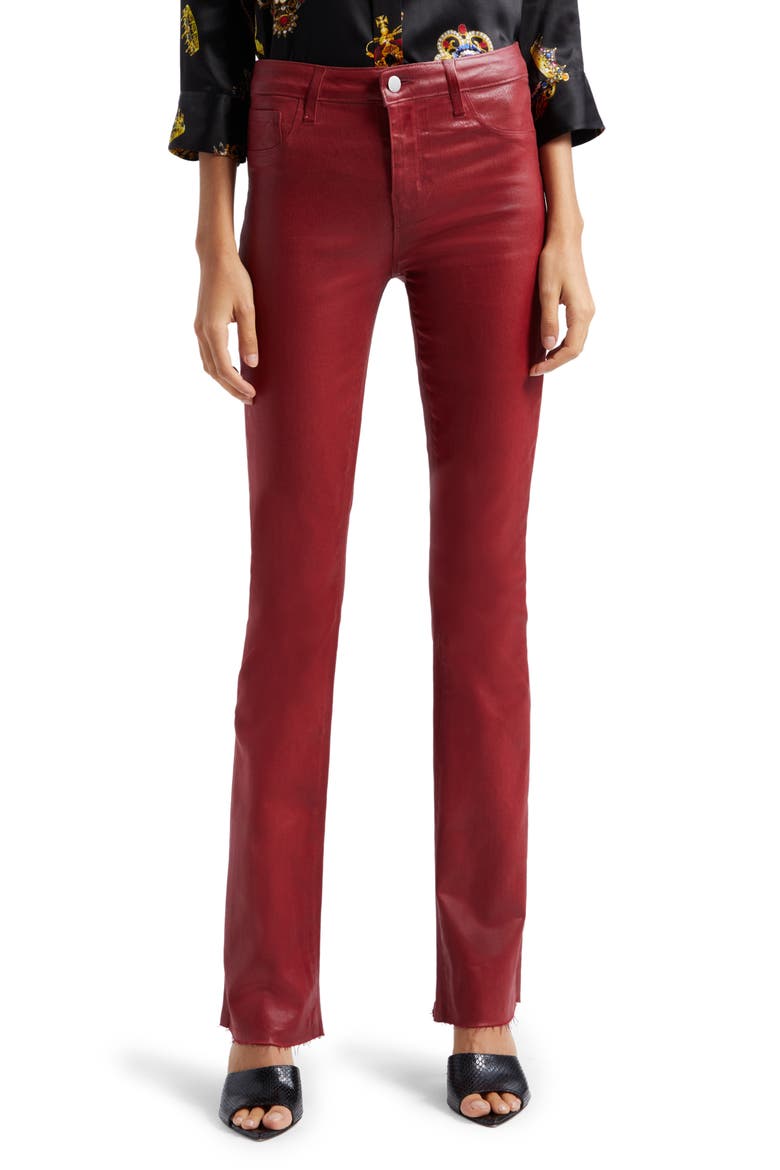 Ruth High Waist Straight Leg Pants, Main, color, DARK BORDEAUX COATED