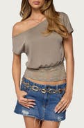 EDIKTED Michy Off the Shoulder Lace Hem Top