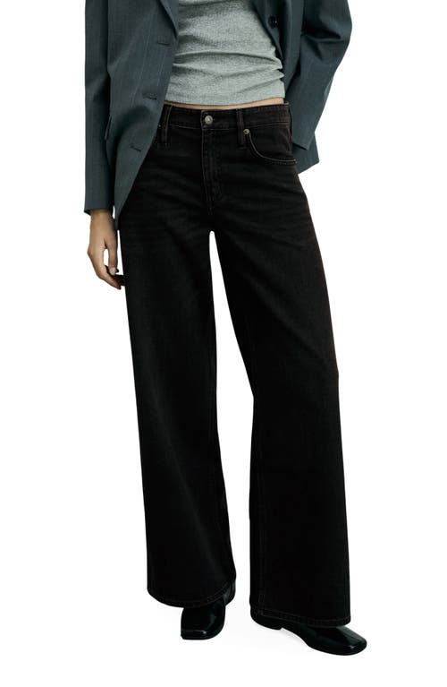 Mango Low Waist Wideleg Jeans Black Denim In Black Denim