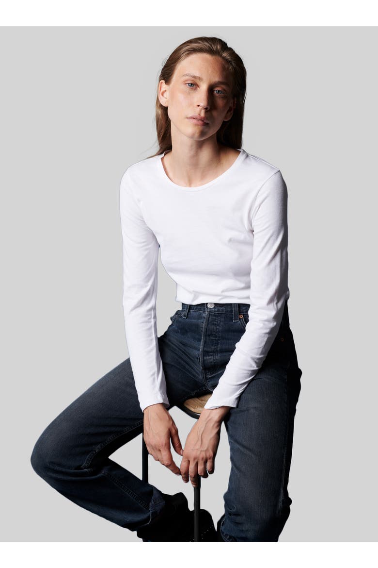 Cotton 'Silk Touch' Long Sleeve Crewneck T-Shirt, Alternate, color, BLANC