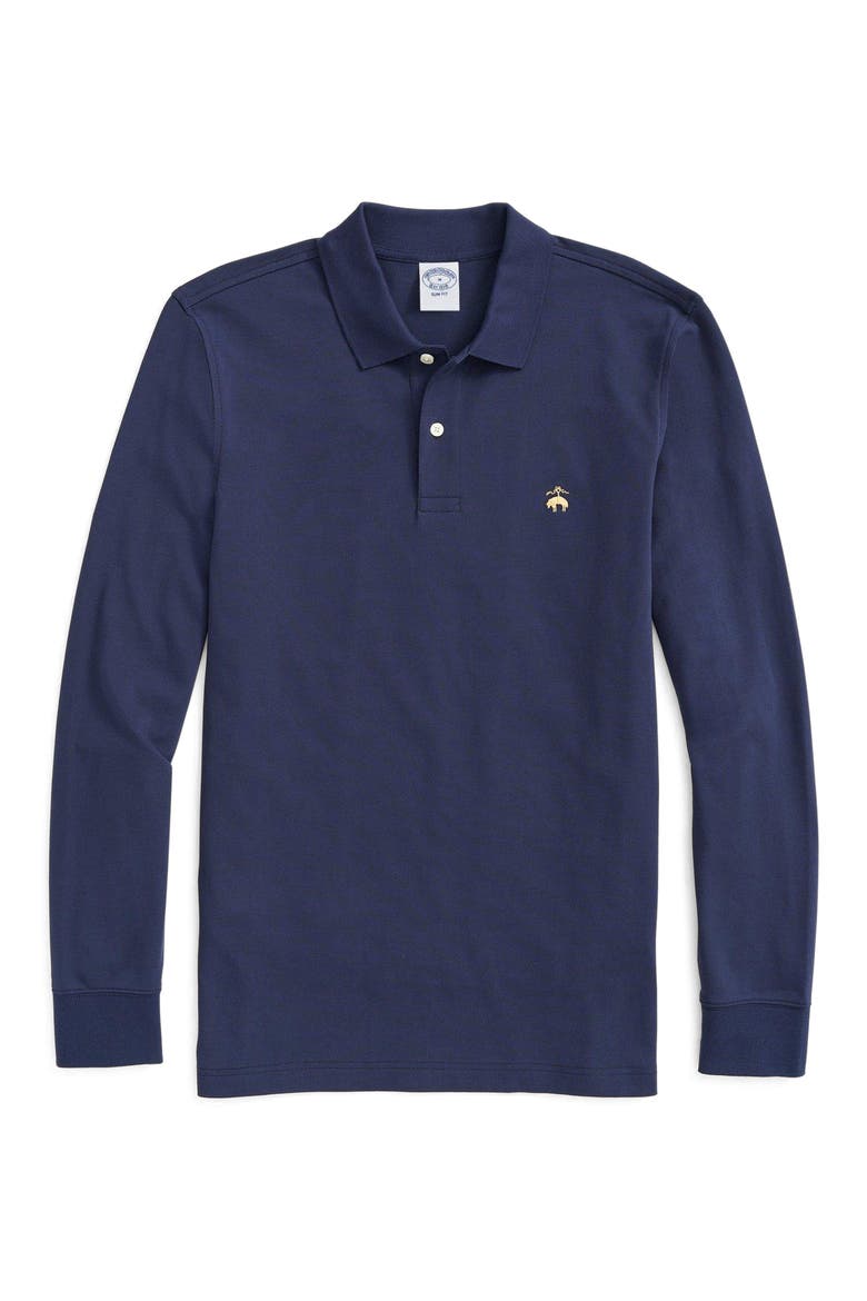 Long Sleeve Piqué Polo, Main, color, NAVY