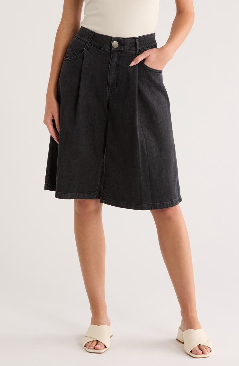 Democracy Pleated Front Denim Bermuda Shorts, Main, color, Washed Black