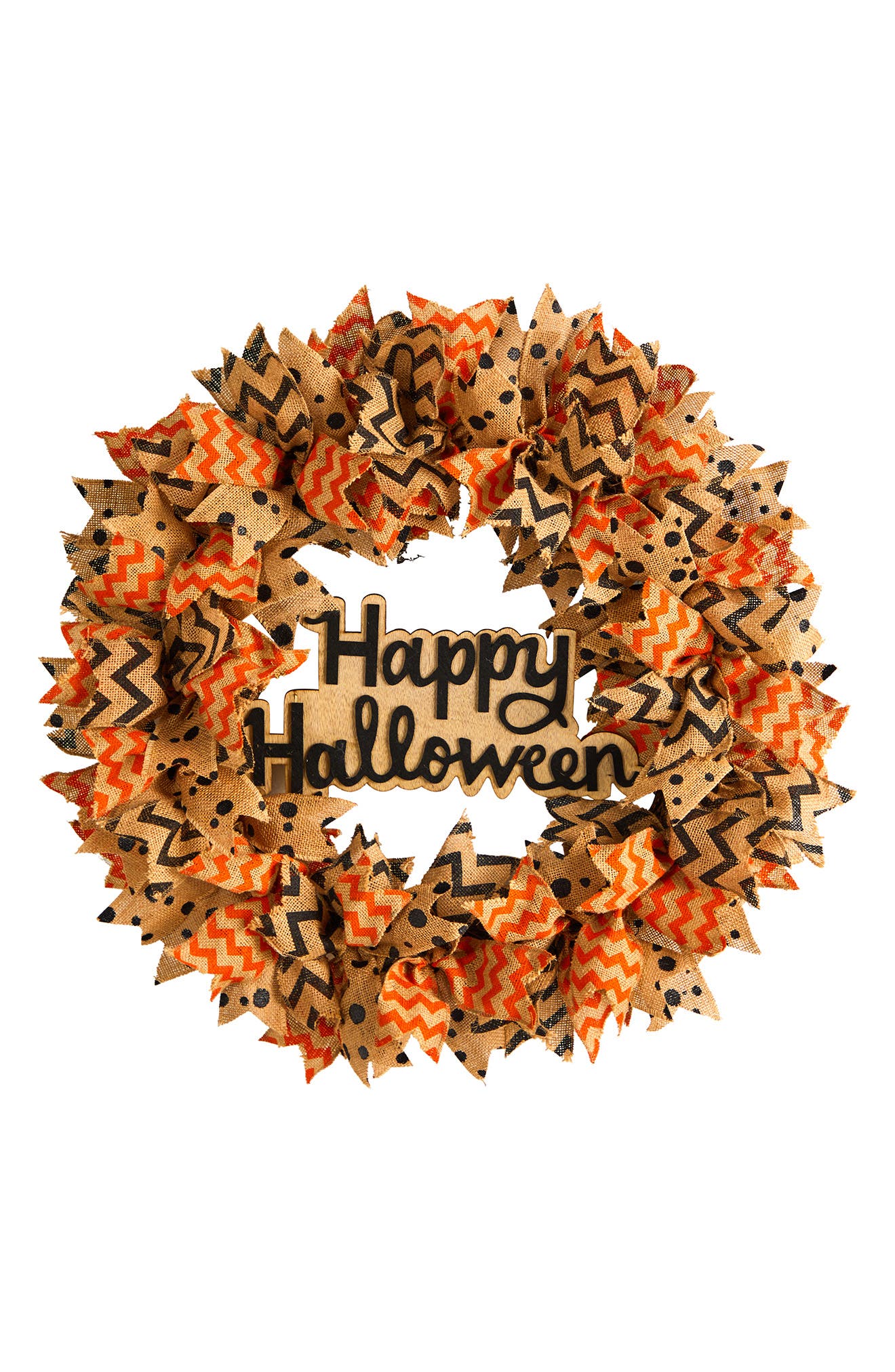 NEARLY NATURAL Halloween Sign Burlap Ribbon Wreath | Nordstromrack