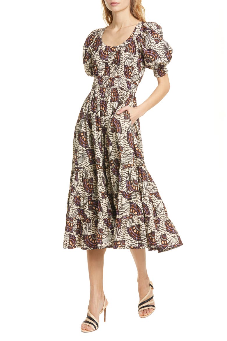 Juniper Puff Sleeve Midi Dress, Alternate, color, CREAM