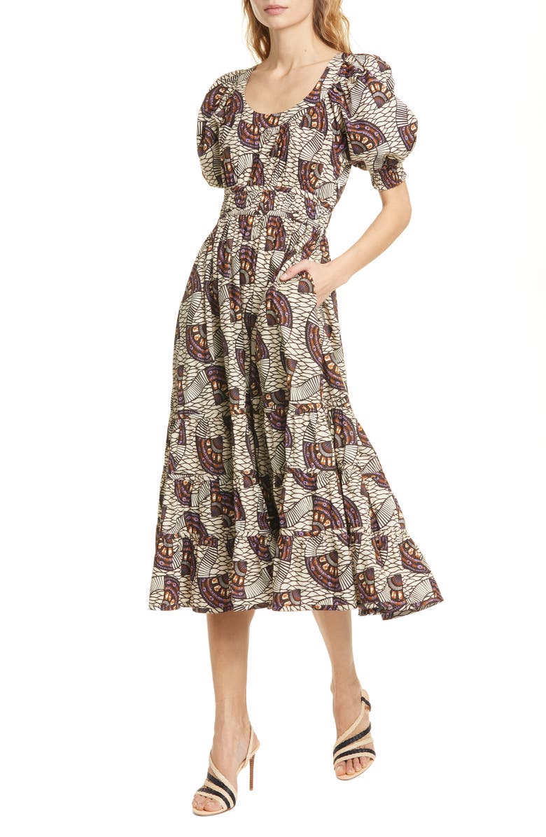 Ulla Johnson Juniper Puff Sleeve Midi Dress, Alternate, color, 