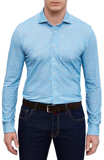 Emanuel Berg 4flex Modern Fit Floral Knit Button-up Shirt In Blue