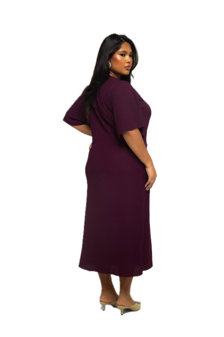 Ruched Flutter Sleeve Midi Dress, Alternate, color, Plum