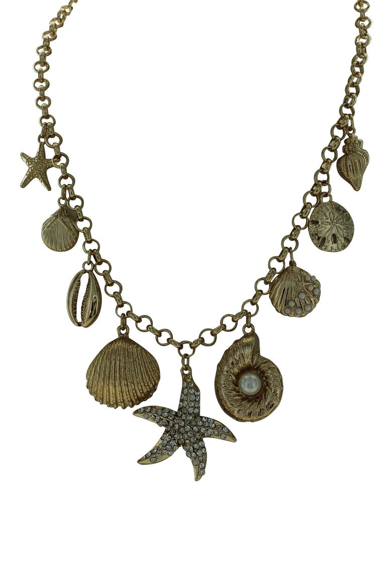 Sea Themed Charm Necklace, Alternate, color, GOLD / WHITE