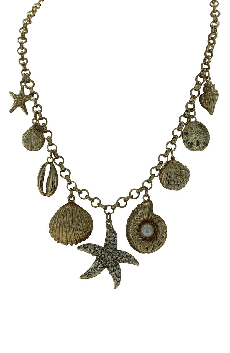 OLIVIA WELLES Crystal & Faux Pearl Starfish Charm Necklace, Alternate, color, Gold / White