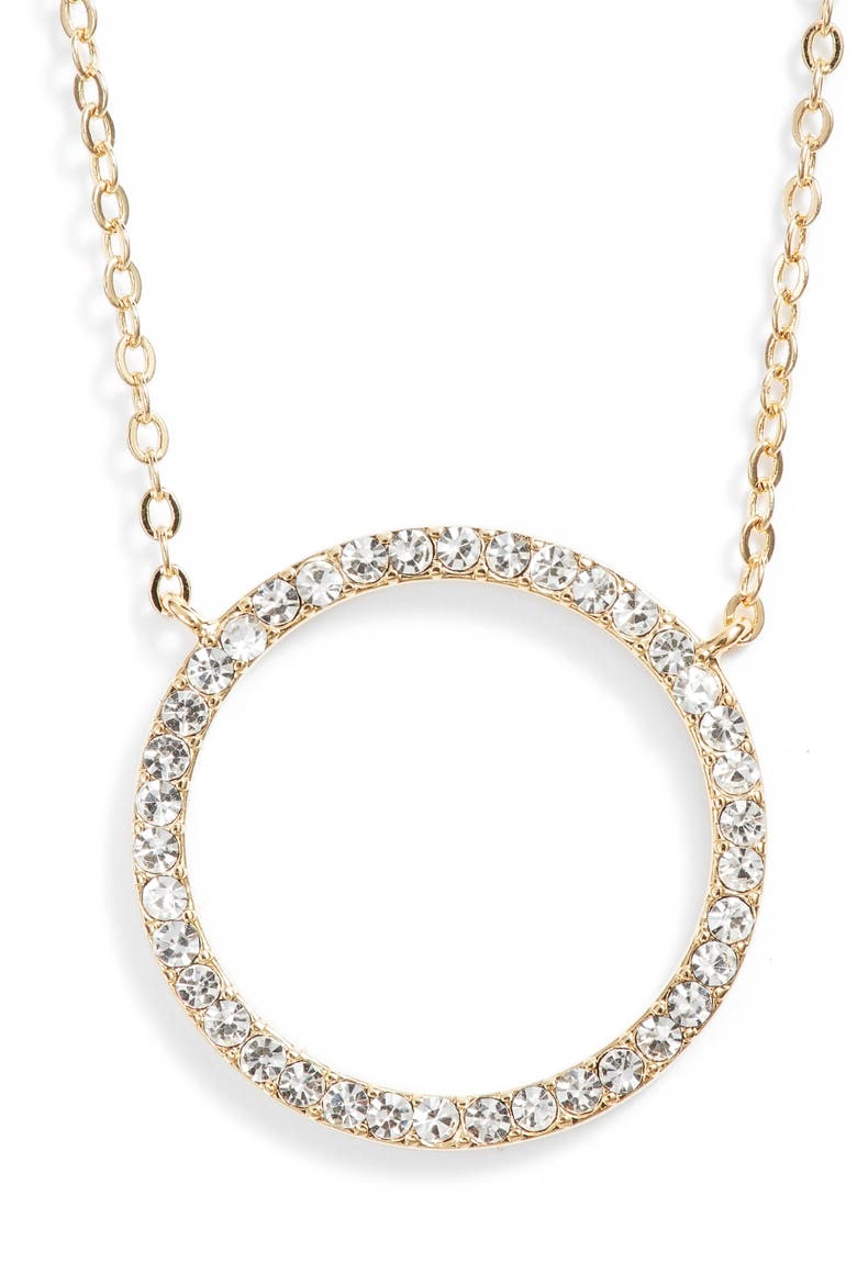 Pavé Open Circle Pendant Necklace, Main, color, CLEAR- GOLD